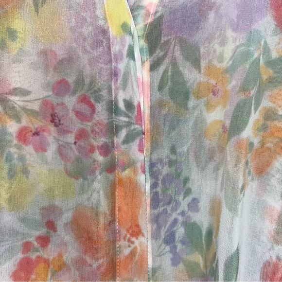 Olivaceous Sheer Lush Blooms Chiffon Button Up Fairy Whimsy Coquette Regencycore - Picture 6 of 9